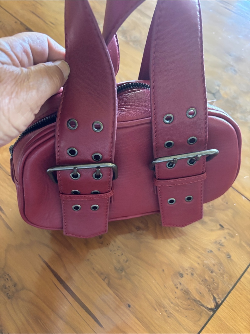Free People Leather Buckle Strap Mini Bag Dark Red Wine.‎